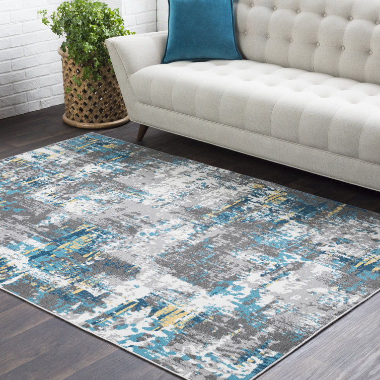 17 Stories Kamalu Distressed Abstract Teal/Gray Area Rug & Reviews